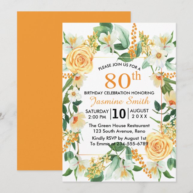 Invitation Belle fête de l'Orange florale 80e anniversaire (Devant / Derrière)