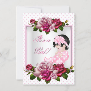 Invitation Belle Fête de Naissance Mignonne Fille Roses Roses
