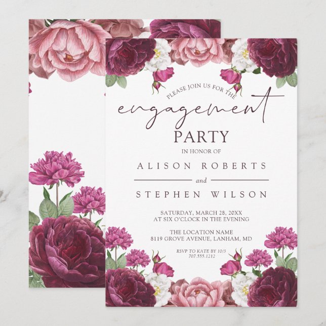 Invitation Belle fête d'engagement florale en Bourgogne (Devant / Derrière)