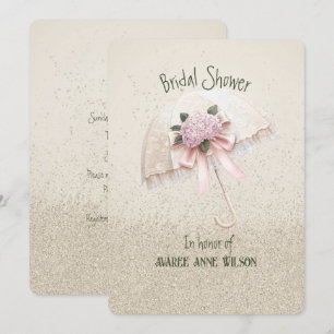 Invitation Belle Fête des mariées crème et parapluie rose