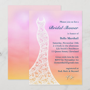 Invitation Belle Fête des mariées de plage Aquarelle - rose