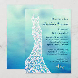 Invitation Belle Fête des mariées de plage Aquarelle turquois