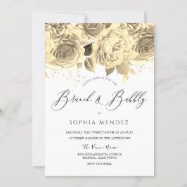 Invitation Belle Fête des mariées dorée à fleurs Brunch Bubbl