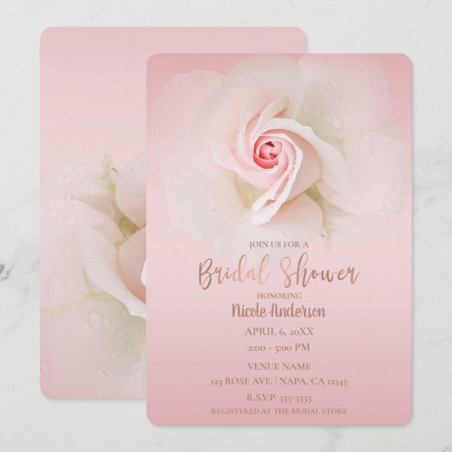 Invitation Belle Fête des mariées douce rose Rose élégant (Devant / Derrière)