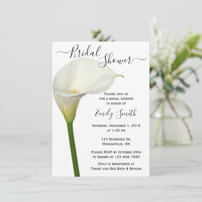 Invitation Belle Fête des mariées Florale blanche Calla Lily (Debout devant)