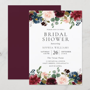 Invitation Belle Fête des mariées florale Burgundy Blush
