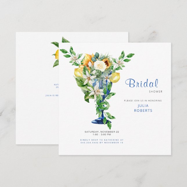 Invitation Belle Fête des mariées Florale Méditerranéenne (Devant / Derrière)
