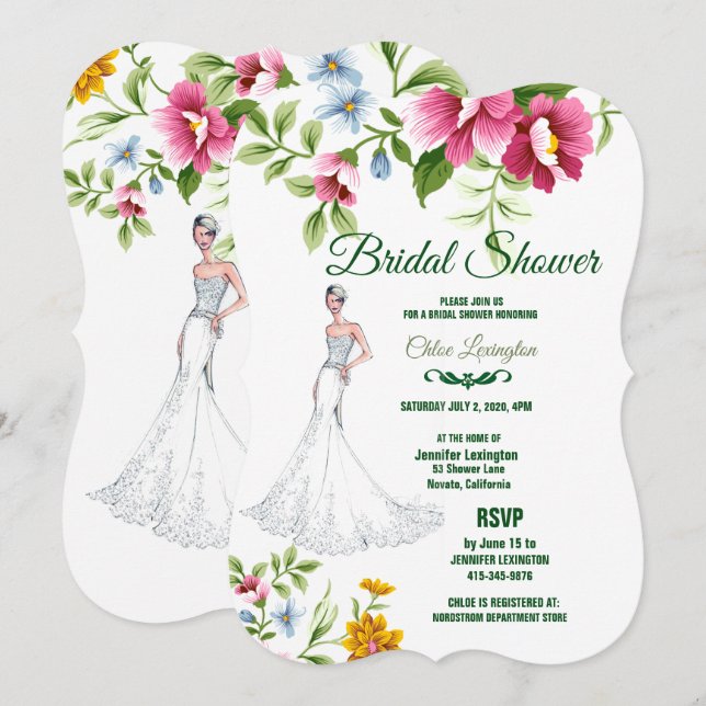 Invitation Belle Fête des mariées Mariage Fleurs de Printemps (Devant / Derrière)