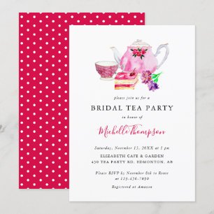 Invitation Belle Fête des mariées Tea Party Pink Teapot Scrip