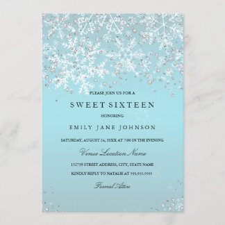 Invitation Belle Fête des Seize Ans Hiver Merveilleux Flocons