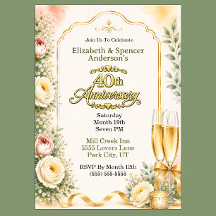 Invitation Belle Fête du 40e Anniversaire Champagne Pivoine