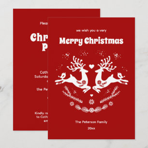 Invitation Belle Fête Scandi Rouge Blanc Noël Cerf