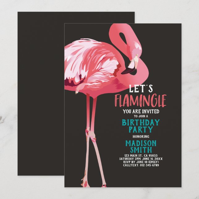 Invitation Belle Flamant rose Tropical Anniversaire Invitatio (Devant / Derrière)