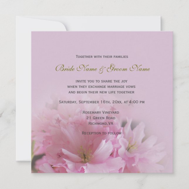 Invitation Belle fleur de cerisier rose mariage de printemps (Devant)