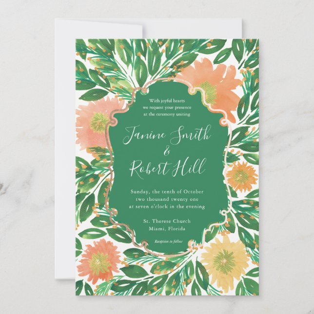 Invitation Belle Fleurs Aquarelle Peinture Mariage (Devant)