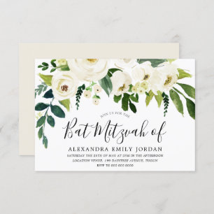 Invitation Belle Fleurs Blanches Bar Mitzvah Bat mitzvah