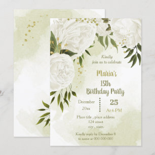 Invitation belle fleurs blanches verdure fête d'anniversaire
