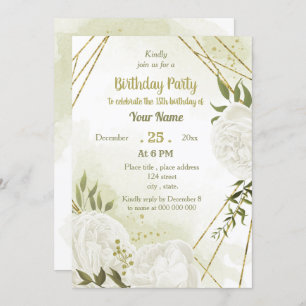 Invitation belle fleurs blanches verdure fête d'anniversaire