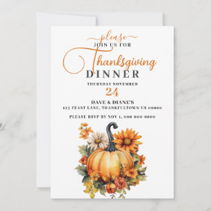 Invitation Belle Fleurs Citrouille et Automne Thanksgiving