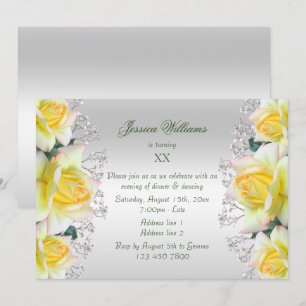 Invitation Belle Fleurs Roses de Paix Jaune Anniversaire