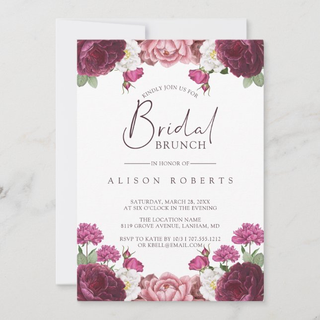 Invitation Belle Floral Bourgogne Bridesmaids Brunch (Devant)
