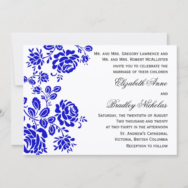 Invitation Belle florale en Mariage bleu royal (Devant)