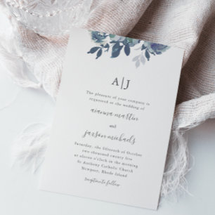 Invitation Belle Flore Bleue avec Mariage photo Monogram