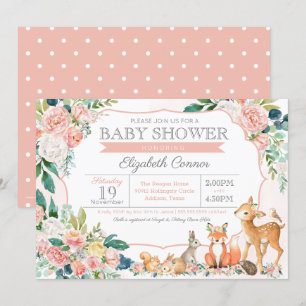 Invitation Belle forêt Bois Animaux Fille Baby shower