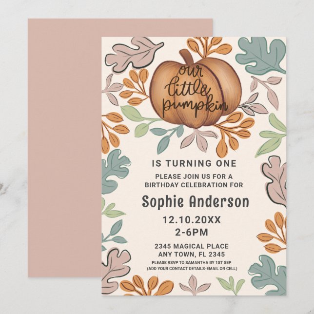 Invitation Belle Halloween Premier anniversaire Pastel Party (Devant / Derrière)