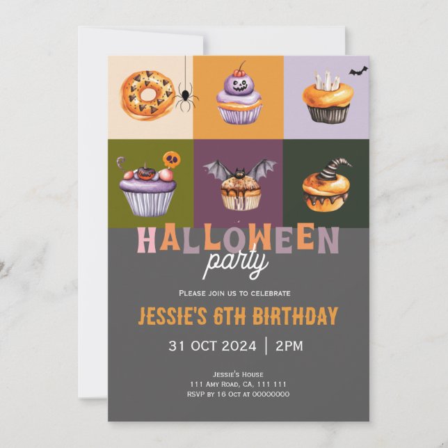 Invitation Belle Halloween Trick ou traitement Anniversaire I (Devant)