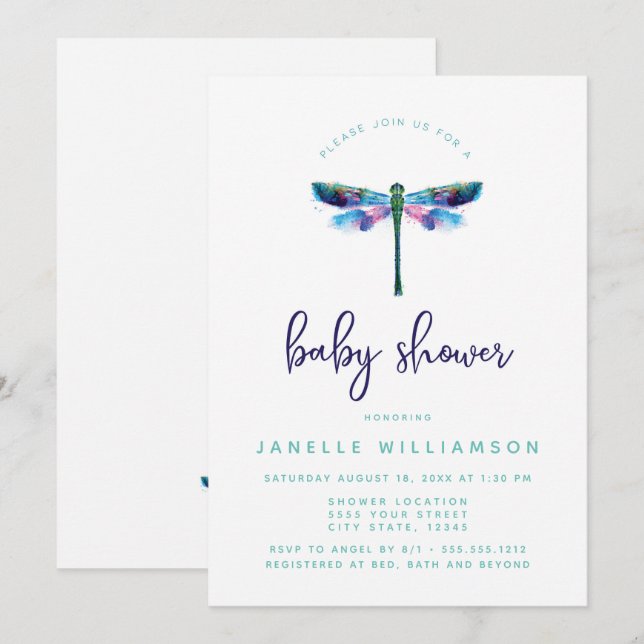 Invitation Belle libellule, baby shower (Devant / Derrière)