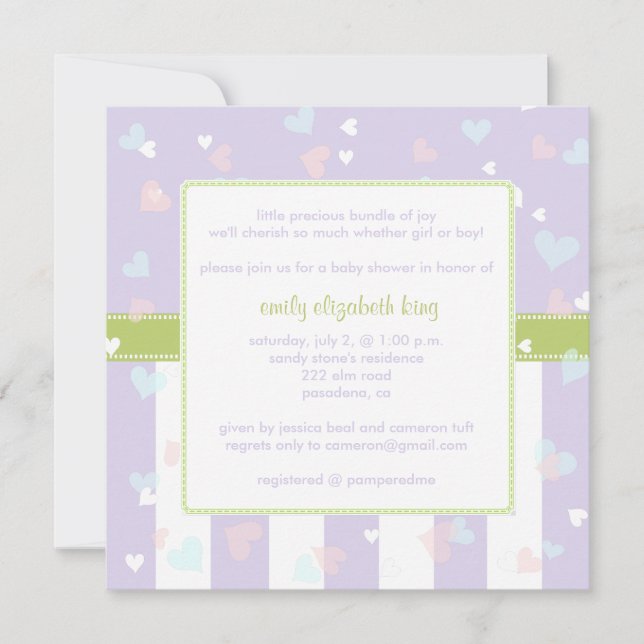 Invitation Belle Lilac avec baby shower Little Hearts (Devant)