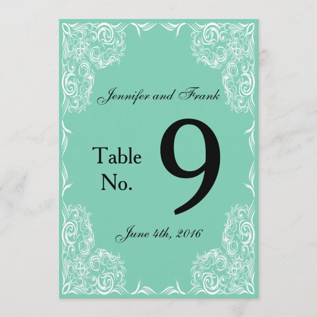 Invitation Belle Mariage de dentelle Aqua Frame Table No. (Devant)