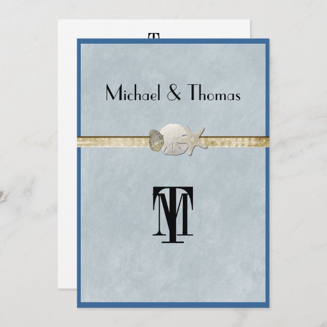 Invitation Belle, Mariage sur la plage, Poisson étoilé, Or (Devant / Derrière)