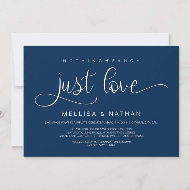 Invitation Belle Marine Rien De Fancy Juste Amour, Elopement (Devant)