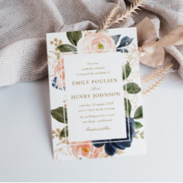 Invitation belle marine & rose blush fleurs mariage