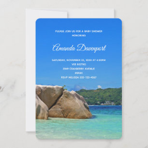 Invitation Belle mer tropicale avec douche de plage rocheuse