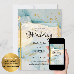 Invitation Belle Mer Verre Gold Mariage Inviter Turquoise
