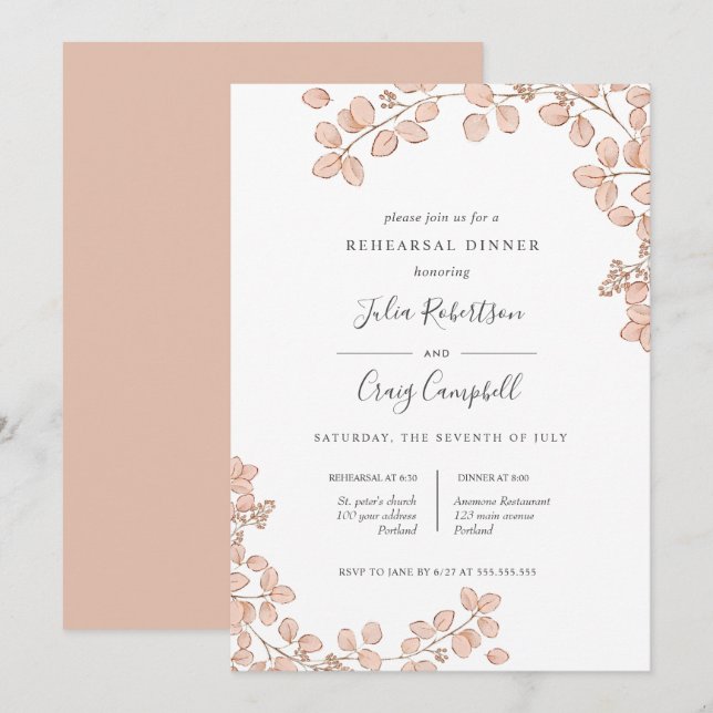 Invitation Belle Mince laisser rose Whimsical Rehearer Dîner (Devant / Derrière)