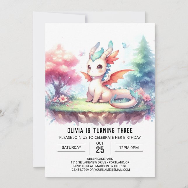 Invitation Belle Nature Dragon Anniversaire (Devant)