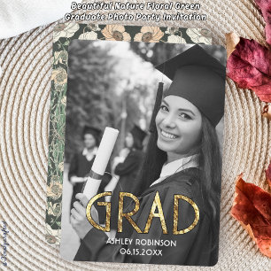 Invitation Belle Nature Floral Green Graduate Photo Party
