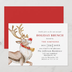 Invitation Belle Noël Cartoon Reindeer VACANCES BRUNCH