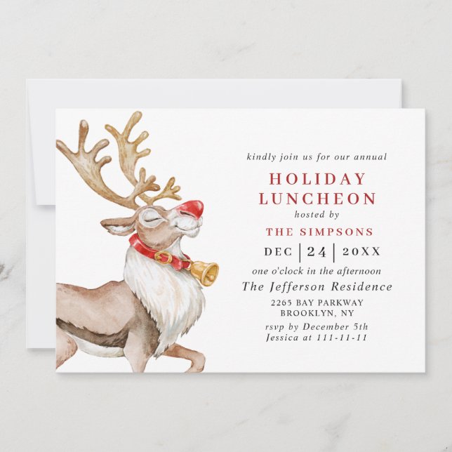 Invitation Belle Noël Cartoon Reindeer VACANCES DÉJEUNER (Devant)