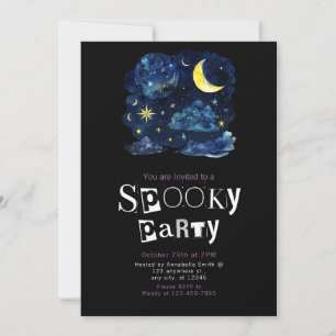 Invitation Belle nuit Sky Crescent Lune Stars Halloween
