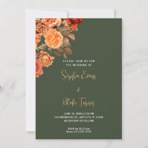 Invitation Belle Orange Floral Bouquet Vert Mariage