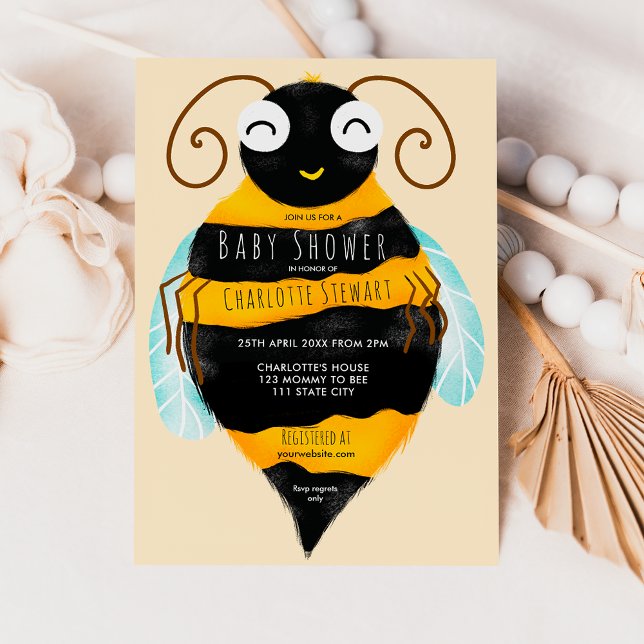 Invitation Belle orange rayures noires bumble abeille baby sh (Cute orange black stripes bumble bee baby shower invitation)