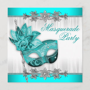 Invitation Belle partie de mascarade de bleu de turquoise