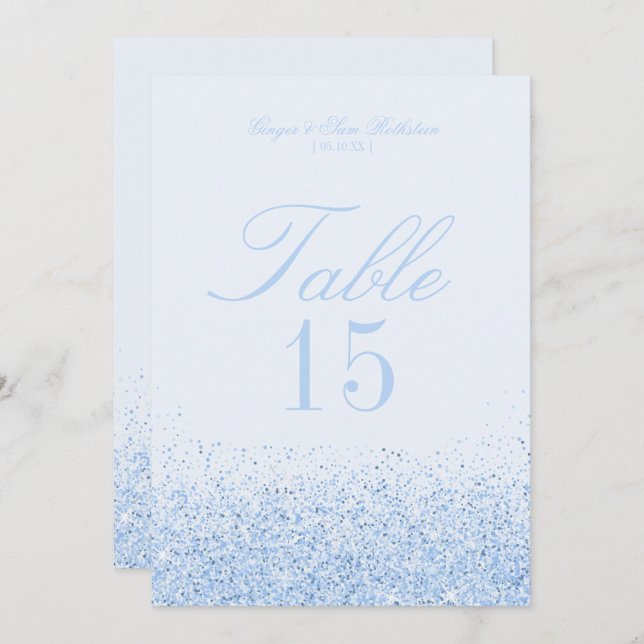 Invitation Belle Parties scintillant Bleue Mariage Tableau Nu (Devant / Derrière)