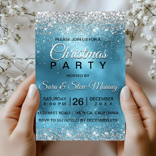 Invitation Belle parties scintillant d'argent turquoise Noël