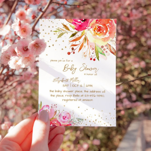 Invitation Belle Parties scintillant Florale Or Baby Girl Dou (Créateur téléchargé)